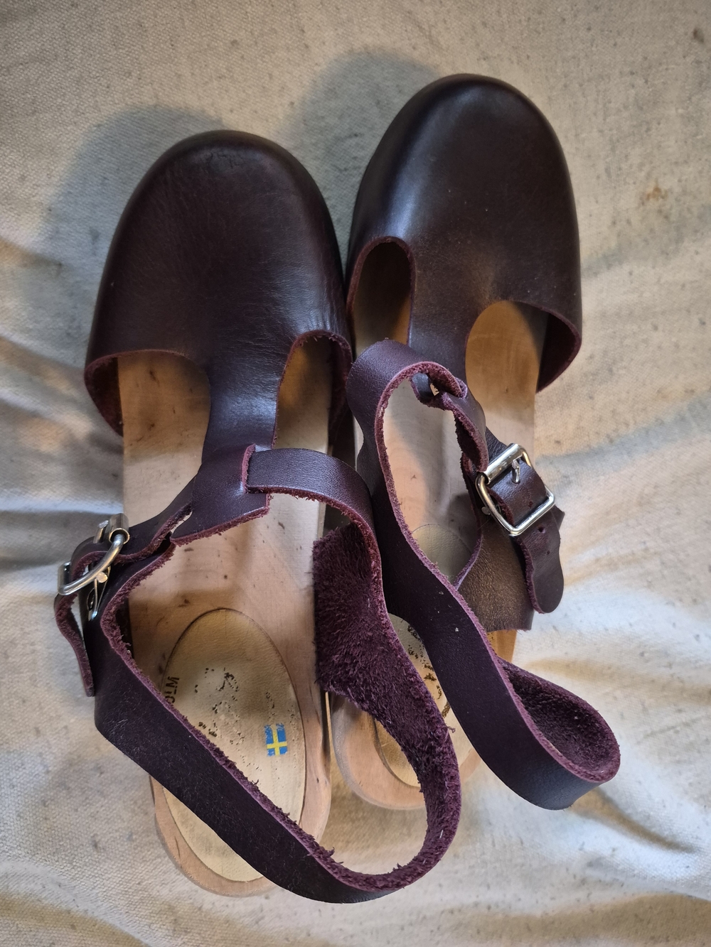 Lotta From Stockholm T-strap Burgundy/purple Leather& wood Clogs-Sz10/41-Fall